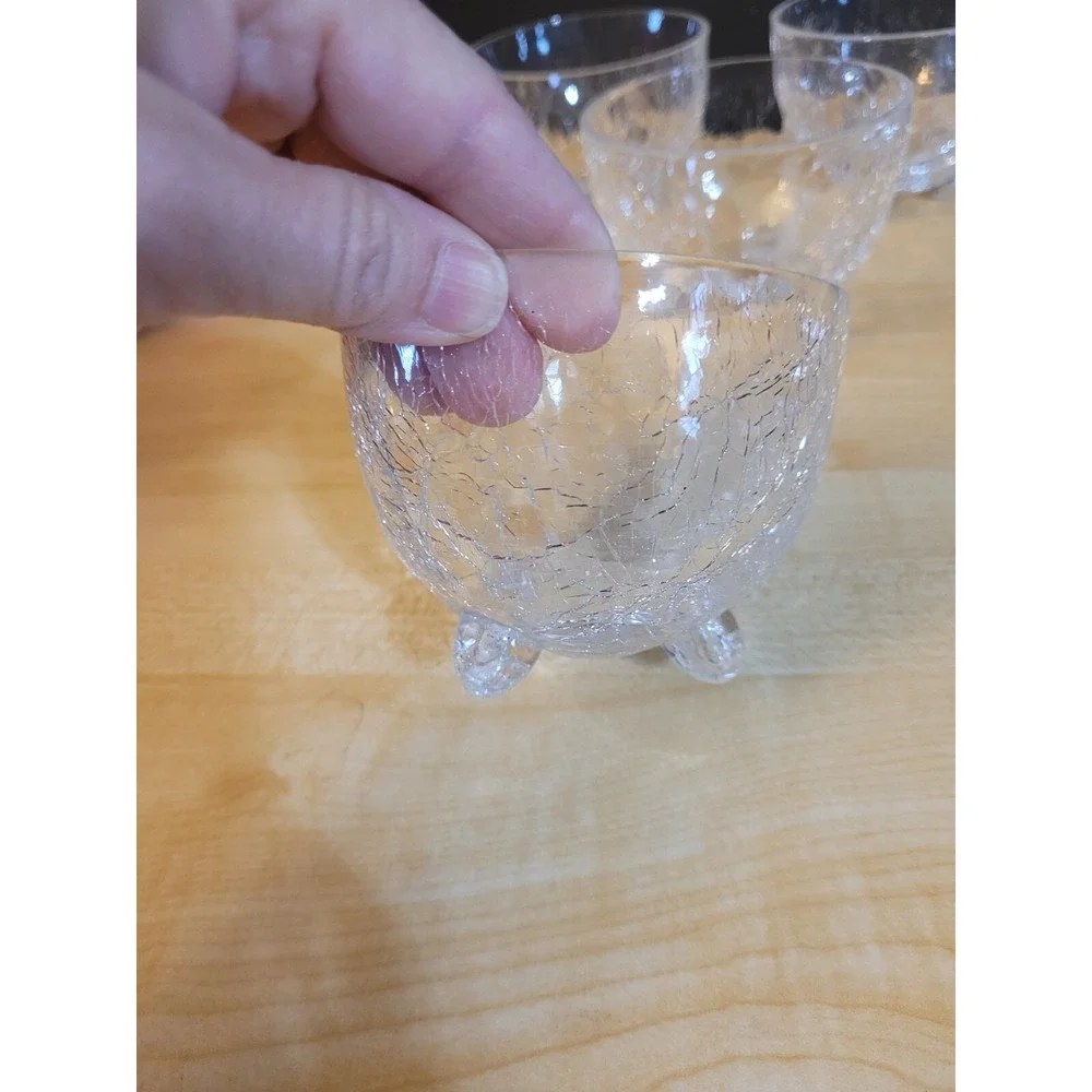PIER 1 CLEAR CRACKLED GLASS FOOTED NUT BOWLS 3 3/4